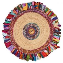 LR Resources NATUR03327MLT36RD Natural Jute Malena Chindi Indoor Round Area Rug - Multi Color