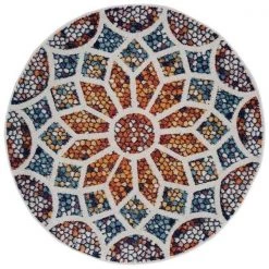LR Resources KISME81493IVN67RD Mosaic Flower Round Area Rug Ivory & Navy - 6 ft. x 7 in.