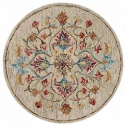 LR Resources SINUO54102BEI40RD Floral Oasis Hand Tufted Round Area Rug Beige - 4 ft.