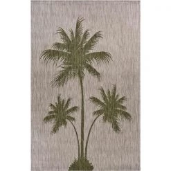 LR Resources CATAL81503BEG5070 Palm Breeze Rectangle Indoor & Outdoor Area Rug Beige & Dark Green - 5 x 7 ft.