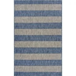 LR Resources CATAL81504NVG5070 Coastal Stripes Rectangle Indoor & Outdoor Area Rug Navy & Gray - 5 x 7 ft.