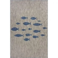 LR Resources CATAL81505GNY5070 Aquatic Rectangle Indoor & Outdoor Area Rug Gray & Navy - 5 x 7 ft.