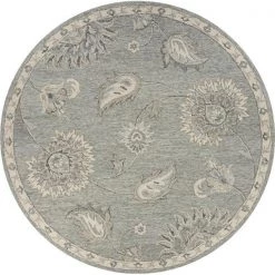 LR Resources VICTO81583GRY73RD 7 ft. x 3 in. Round Traditional Botanical Area Rug; Light Gray & Blue