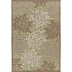 LR Resources RETRE81605GRN7999 Maple Leaf Botanical Indoor & Outdoor Rug; Tan & Green
