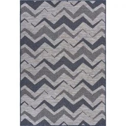 LR Resources RETRE81607SBL5070 Zig Zag Geometric Indoor & Outdoor Rug; Gray & Navy