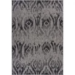 LR Resources RETRE81608BKG5070 Modern Ikat Indoor & Outdoor Rug; Black & Gray