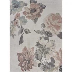 LR Resources MEADO81541WGY5272 5 ft x 2 in. x 7 ft. x 2 in. Ivory Garden Area Rug; Multi Color; Gray & Pink