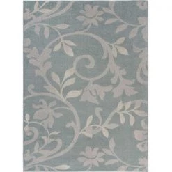 LR Resources MEADO81544SBY7995 7 ft. x 9 in. x 9 ft. x 5 in. Vine Area Rug; Sky Blue; Ivory & Light Gray