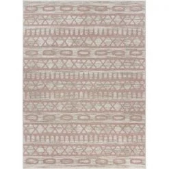 LR Resources MEADO81545SLY7995 7 ft. x 9 in. x 9 ft. x 5 in. Intricate Geometric Area Rug; Blush & Ivory
