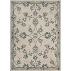 LR Resources VICTO81581IVO7090 7 x 9 ft. Mirroring Floral Bloom Area Rug; Ivory & Light Blue