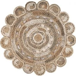 LR Home NATUR12042BHG40RD 4 ft. Daisy Geometric Boutique Jute Round Rug; Multi Color