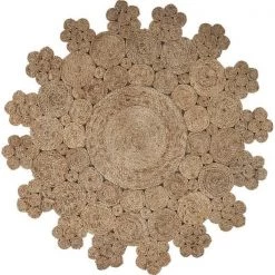 LR Home NATUR12043NAT60RD 6 ft. Dazzling Concentric Boutique Jute Round Rug; Snowflake Beige