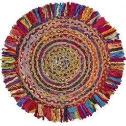 LR Home NATUR03382MLT56RD 5 ft. 6 in. Chindi & Natural Jute Fringed Round Round Rug; Multi Color