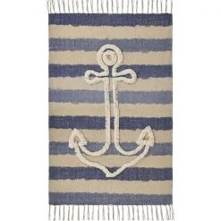 LR Resources ACCEN70153TNV2639 2 ft. 6 in. x 3 ft. 9 in. Tufted Anchor & Striped Nautical Accent Rectangle Area Rug