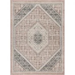 LR Resources DUNEC81668SWH5272 Oriental Rectangle Area Rug - Soft Pink & Gray