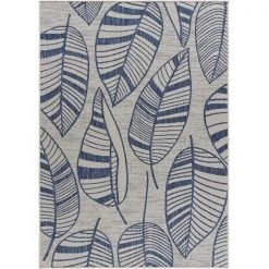 LR Resources SANIB81646NVG5373 Fallen Leaves Indoor & Outdoor Rectangle Area Rug; Navy