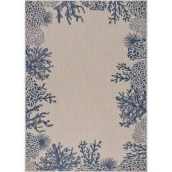 LR Resources SEADE81873WAZ5370 Coastal Bordered Coral Reef Indoor Outdoor Rectangle Area Rug