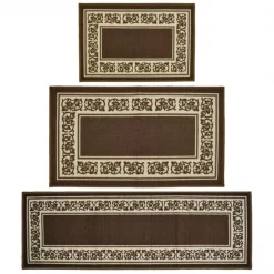 Madison Industries FLO-3PC-SA Floral Border Rug; Sand - 3 Piece
