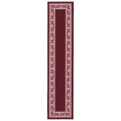 Madison Industries FLO-20X90-BU 20 x 90 in. Floral Border Extra Long Rectangle Runner Rug - Burgundy