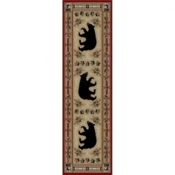 Mayberry Rug HS4882 2X8 2 ft. 3 in. x 7 ft. 7 in. Hearthside Woodlands Bear Area Rug; Red