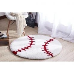 Amazing Rugs SR1012 36 in. Dia. Baseball Shape Hand Tufted Extra Soft Shag Area Rug