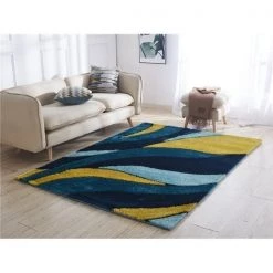 Amazing Rugs AC1021-23 2 x 3 ft. Aria Yellow & Blue Soft Pile Hand Tufted Shag Area Rug