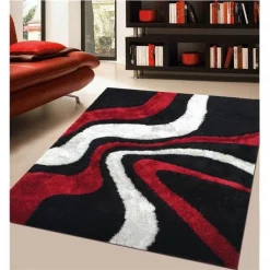 Amazing Rugs AC1025-23 2 x 3 ft. Aria Black; White & Red Soft Pile Hand Tufted Shag Area Rug