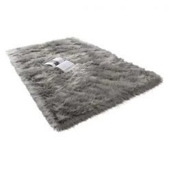 Amazing Rugs LSRSR4814-46 Cozy Collection Ultra Soft Fluffy Faux Fur Sheepskin Area Rug; Light Gray