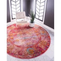 Unique Loom 3140256 8 ft. 4 in. x 8 ft. 4 in. Rumba Baracoa Round Rug; Red