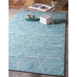 Unique Loom 3146512 10 x 14 ft. Geometric Trellis Frieze Rectangular Rug; Light Blue
