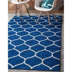 Unique Loom 3146402 10 x 14 ft. Rounded Trellis Frieze Rectangular Rug; Navy Blue