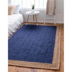 Unique Loom 3138929 8 x 10 ft. Goa Braided Jute Area Rug; Navy Blue