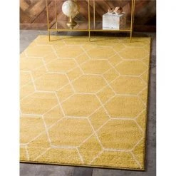 Unique Loom 3146532 10 x 14 ft. Geometric Trellis Frieze Rectangular Rug; Yellow