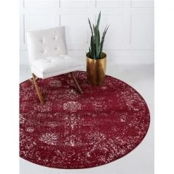 Unique Loom 3147037 7 x 7 ft. Casino Sofia Round Rug; Burgundy