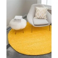 Unique Loom 3151430 5 x 5 ft. Solid Shag Round Rug; Tuscan Sun Yellow