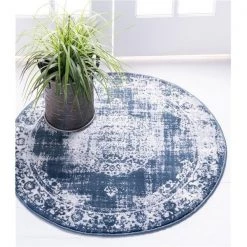 Unique Loom 3144520 6 x 6 ft. Blackthorn Leila Round Rug; Navy Blue