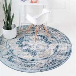 Unique Loom 3151854 4 x 4 ft. Salle Garnier Sofia Round Rug; Blue