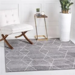Unique Loom 3151525 3 x 3 ft. Geometric Trellis Frieze Square Rug; Light Gray