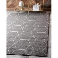 Unique Loom 3151497 10 x 13 ft. Geometric Trellis Frieze Rectangle Rug; Dark Gray