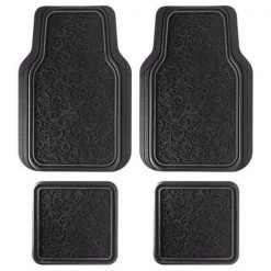 Pilot Automotive FM-341E Floral rubber floor mat; Black - 4 Piece