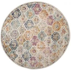 Safavieh MAD611B-4R 4 x 4 ft. Madison Power Loomed Round Area Rug; Cream & Multi-Color