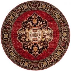Safavieh VTH219A-5R Vintage Hamadan Round Area Rug; Red & Multicolor - 5 ft.-3 in. x 5 ft.-3 in.