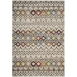 Safavieh AMS108K-7 6 ft.-7 in. x 9 ft.-2 in. Amsterdam Power Loomed Medium Rectangle Area Rug; Ivory & Multi