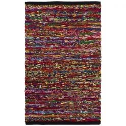 Safavieh RAR250H-3 3 x 5 ft. Small Rectangle Rag Rug Hand Woven Rug; Fuchsia & Black