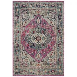 Safavieh MAD930R-5 Madison 900 Power Loomed Large Rectangle Area Rug; Fuchsia & Aqua - 5 ft.-3 in. x 7 ft.-6 in.