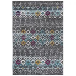 Safavieh AMS108H-210 Rectangle Bohemian Amsterdam Area Rug; Dark Grey & Ivory - 2 ft. -3 in. x 10 ft.