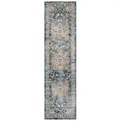 Safavieh VAL568M-28 2 x 8 ft. Valencia 500 Power Loomed Runner Area Rug; Dark Blue & Yellow