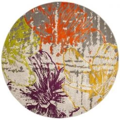 Safavieh PRL7732E-5R Porcello Round Area Rug; Ivory & Grey - 5 ft.-1 in. x 5 ft.-1 in.