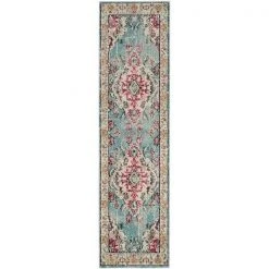 Safavieh MNC243J-212 Monaco Power Loomed Runner Rug; Light Blue & Fuchsia - 2 ft.-2 in. x 12 ft.