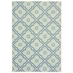Oriental Weavers B1801H058230ST Barbados Indoor Outdoor Outdoor Geometric Runner Rug; Blue - 1 ft. 10 in. x 7 ft. 6 in.